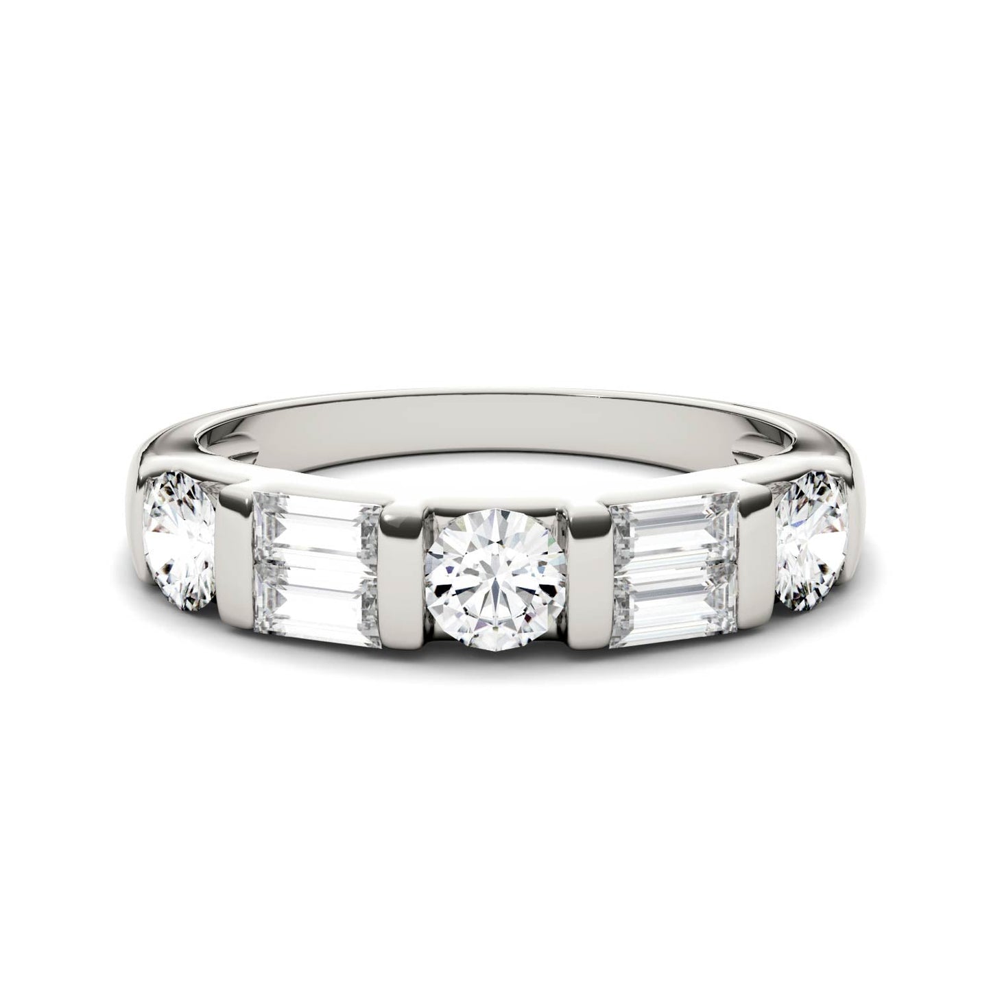1.15 CTW DEW Straight Baguette Moissanite Double-Row Band in 14K White Gold