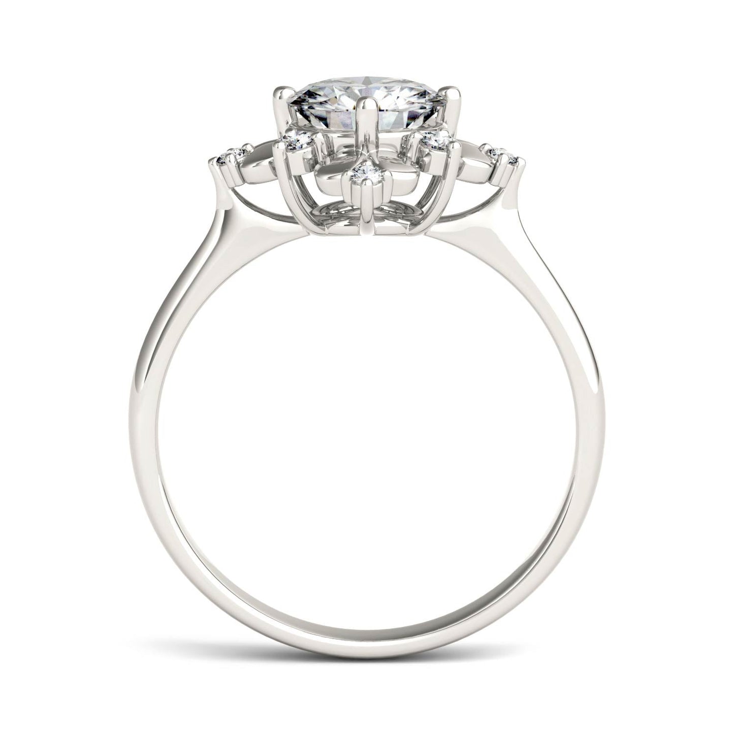 1.11 CTW DEW Round Moissanite Halo Fashion Ring in 14K White Gold