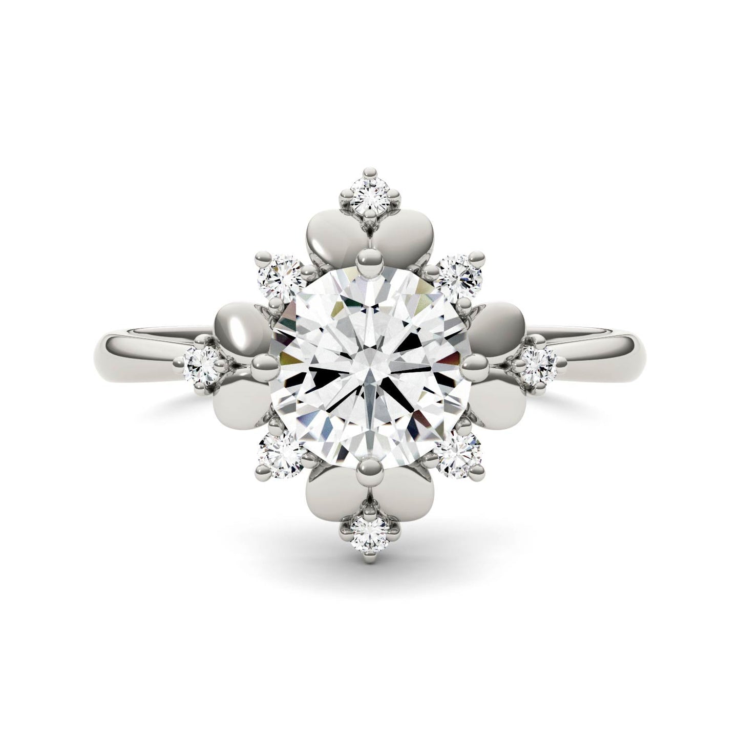 1.11 CTW DEW Round Moissanite Halo Fashion Ring in 14K White Gold
