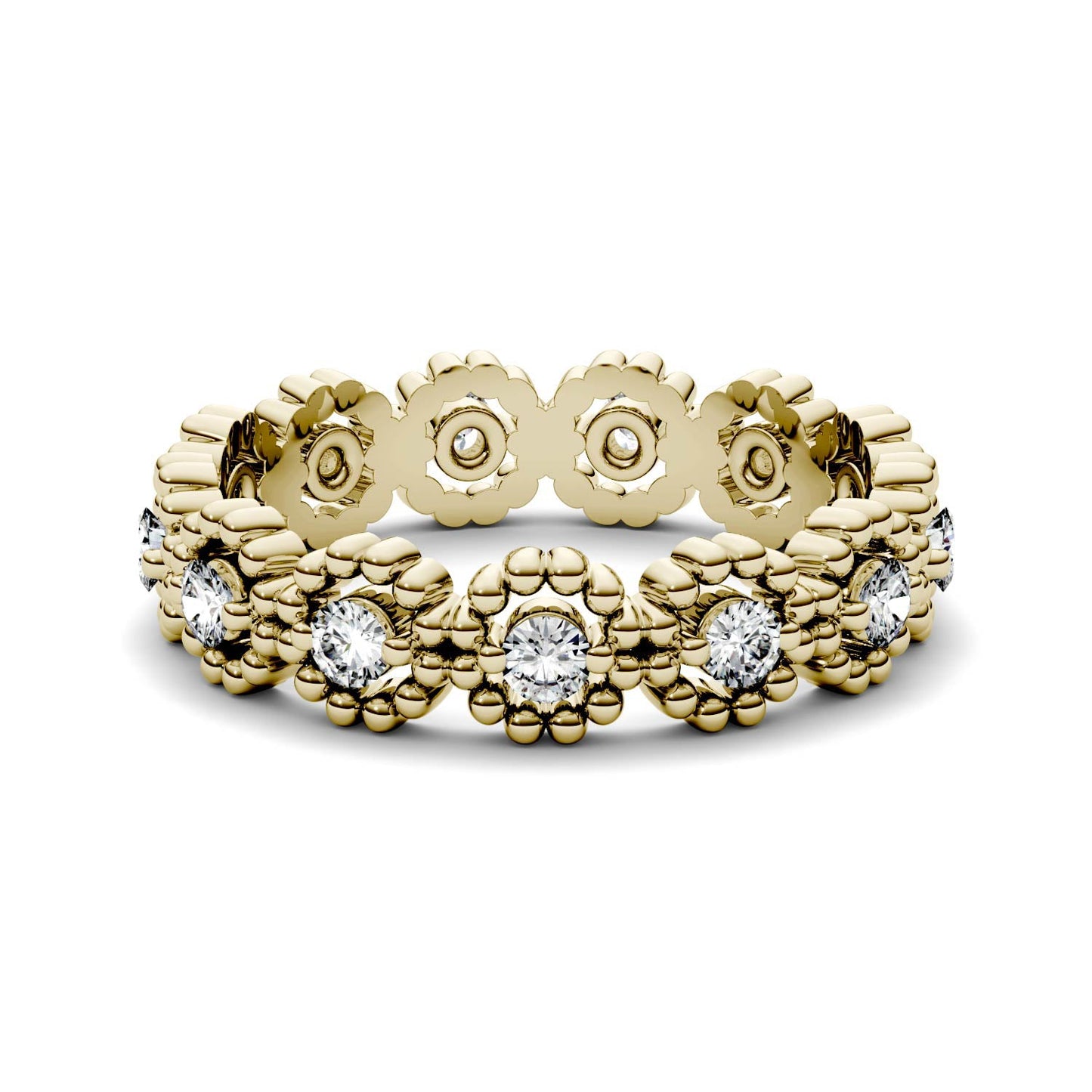 0.59 CTW DEW Round Moissanite Milgrain Eternity Band in 14K Yellow Gold