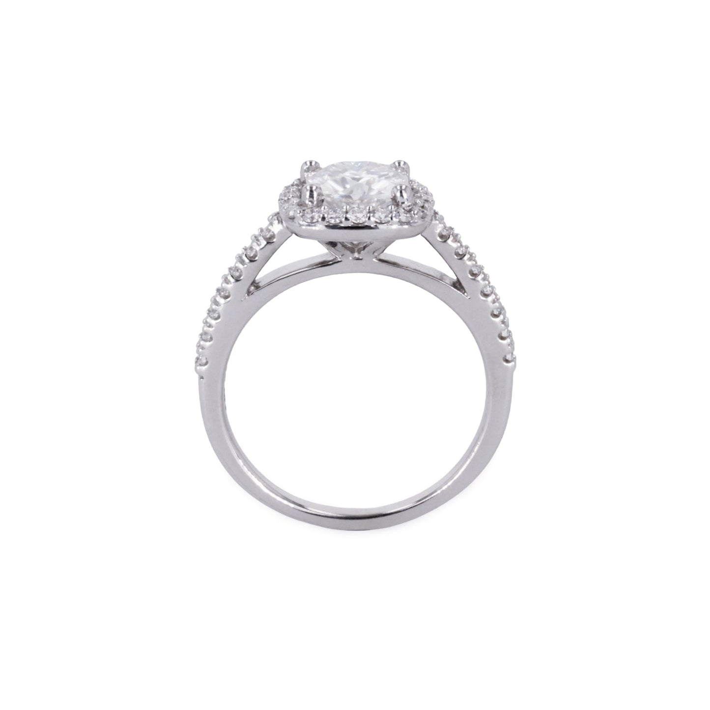 1.37 CTW DEW Cushion Moissanite Accented Halo Engagement Ring in 14K White Gold