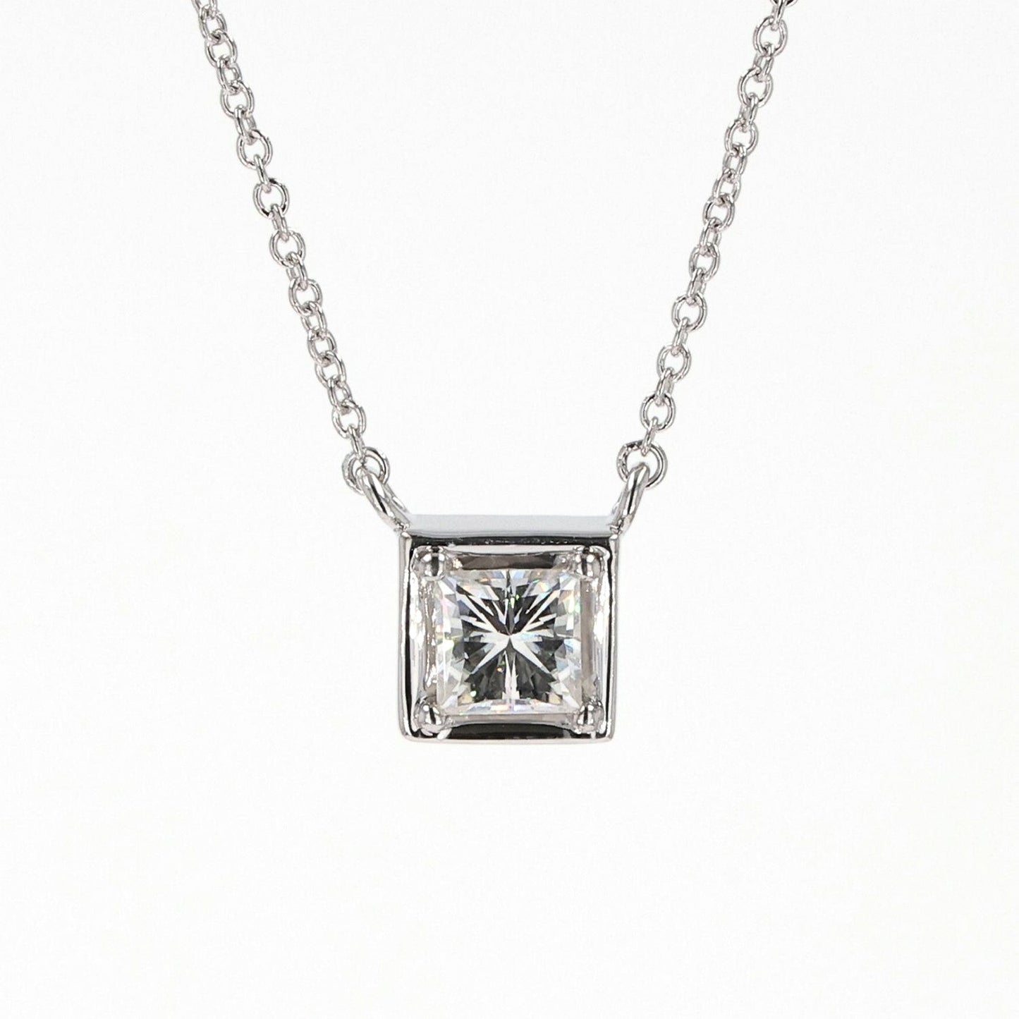 0.60 CTW DEW Square Moissanite Necklace in Sterling Silver