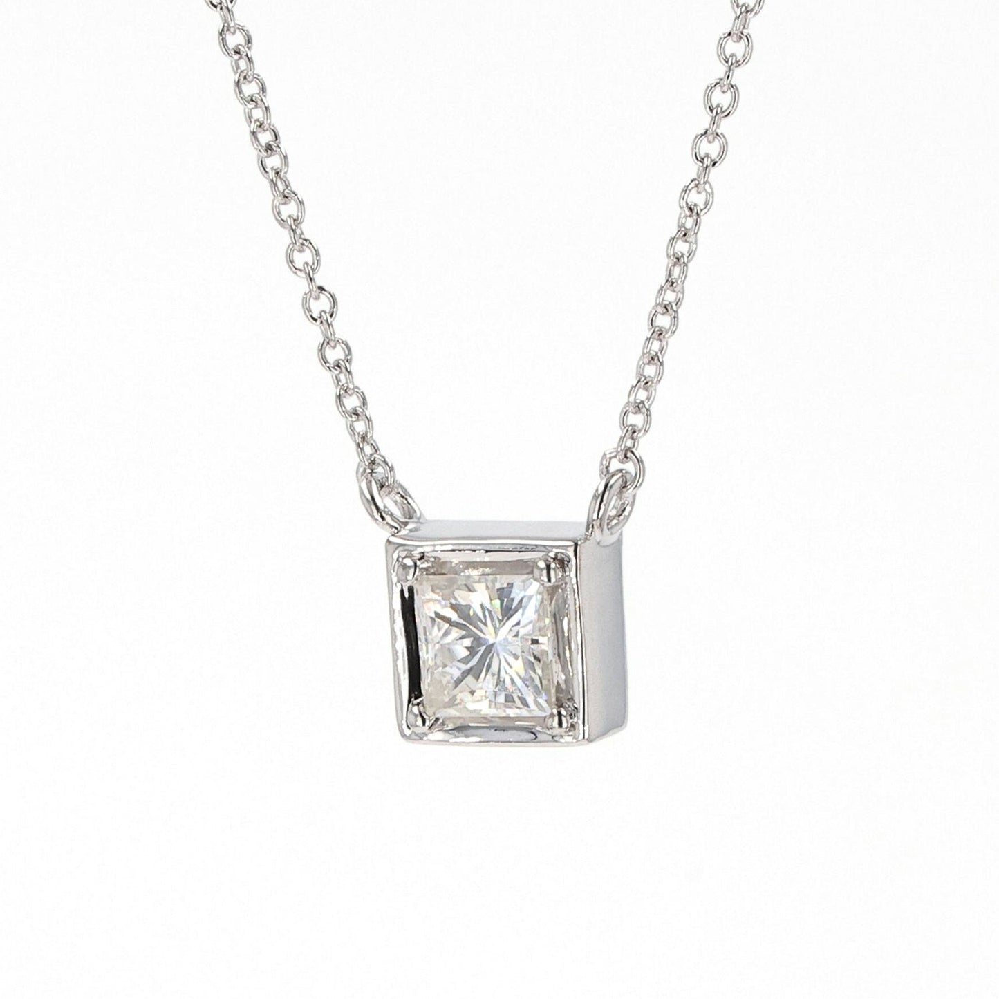 0.60 CTW DEW Square Moissanite Necklace in Sterling Silver