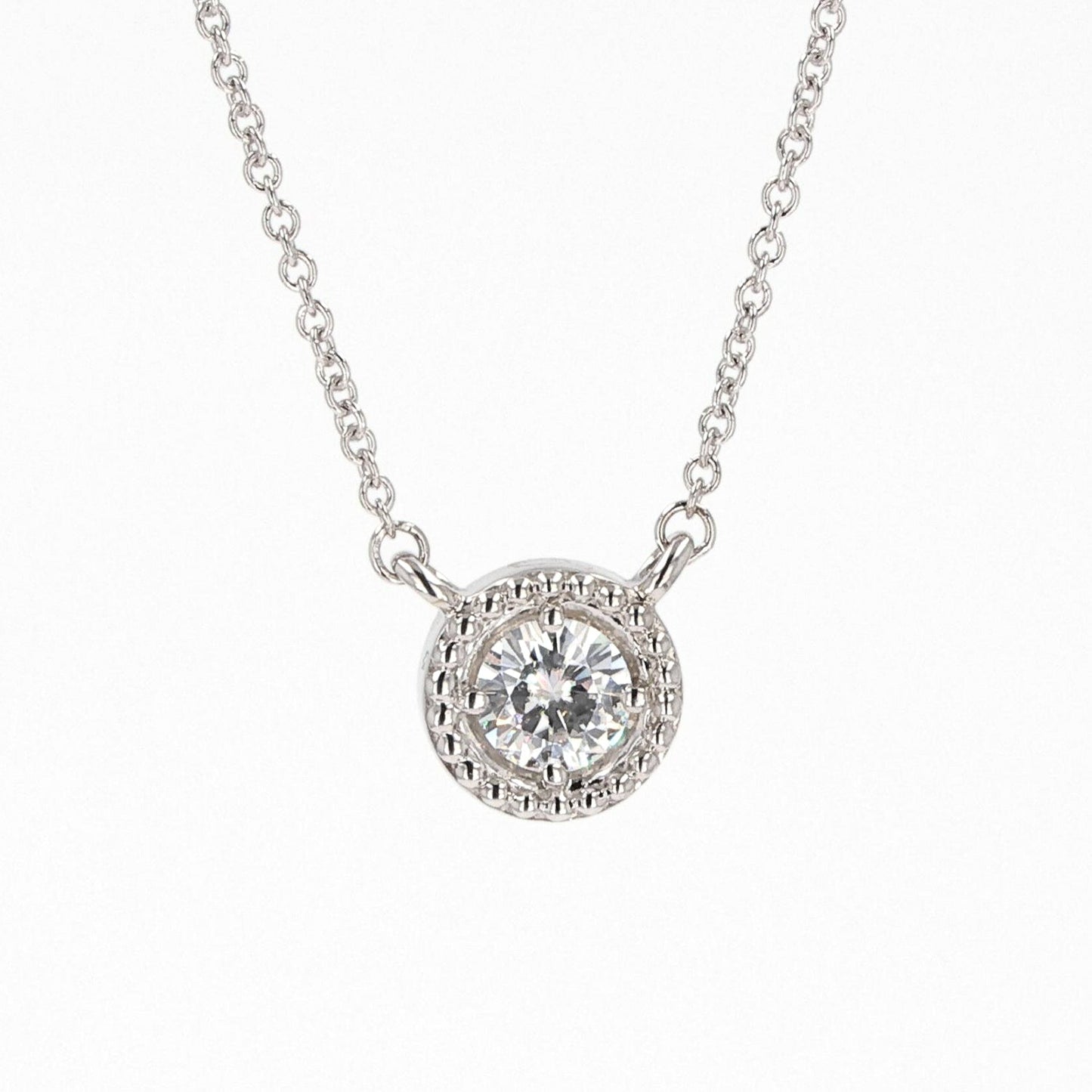 0.33 CTW DEW Round Moissanite Bead Halo Necklace in Sterling Silver