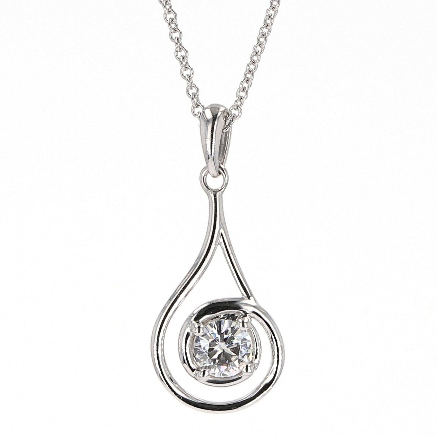 0.33 CTW DEW Round  Moissanite Teardrop Pendant in Sterling Silver