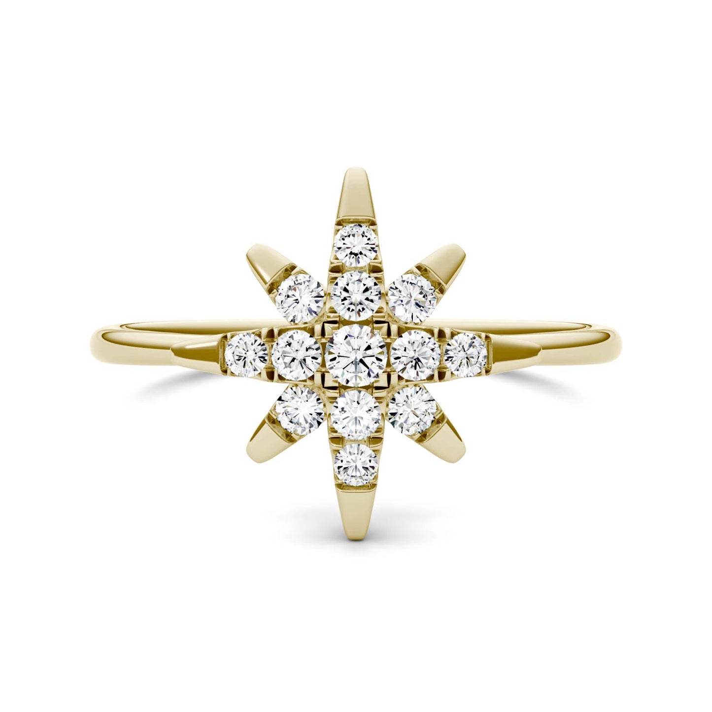 0.22 CTW DEW Moissanite Starburst Ring in 14K Yellow Gold