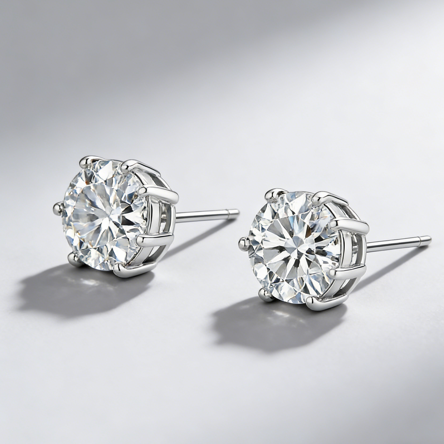 Moissanite Stud Earrings – 925 Sterling Silver, 6-Prong Setting, GRA Certified