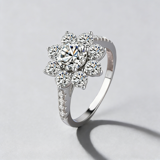 2ct Center Stone in 925 Sterling Silver, Sunflower Moissanite Ring, Girls / Women's Gift