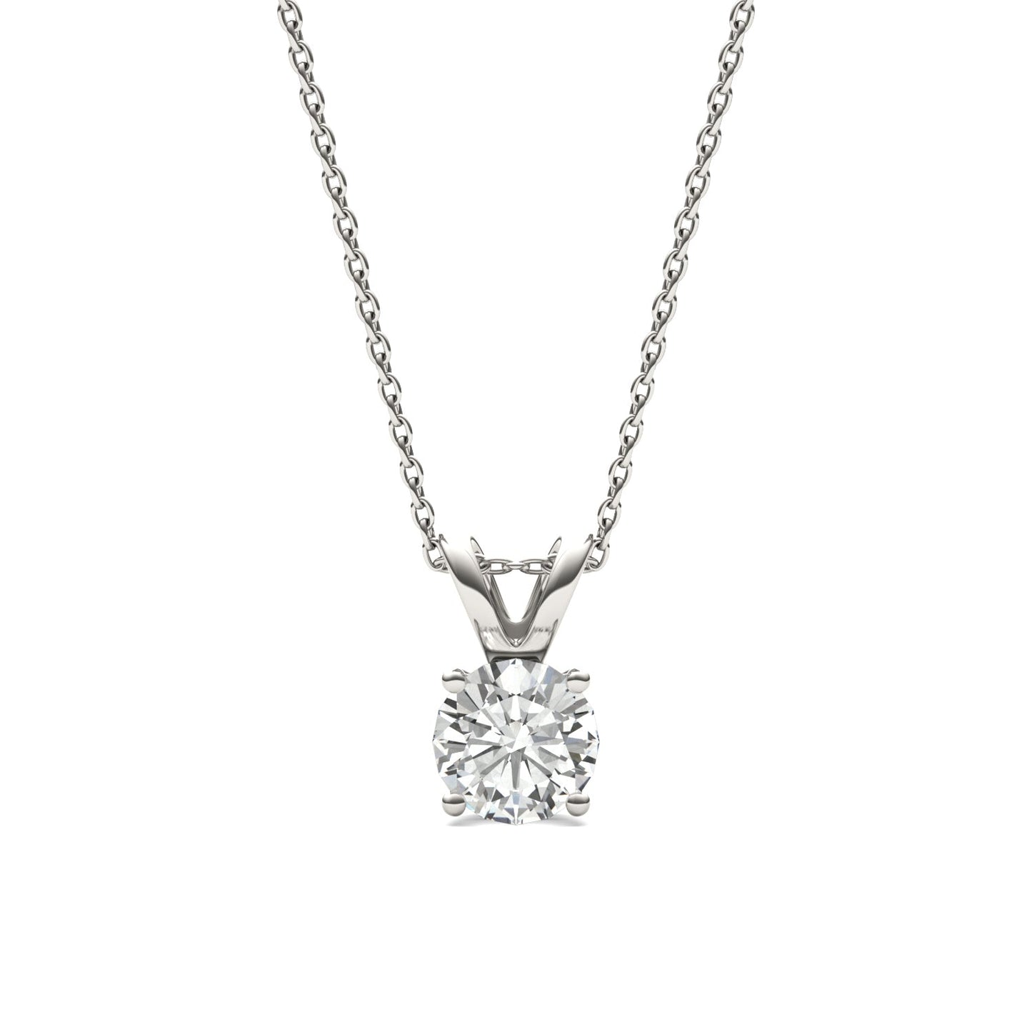 1.00 CTW DEW Round Moissanite Solitaire Pendant in 14K White Gold