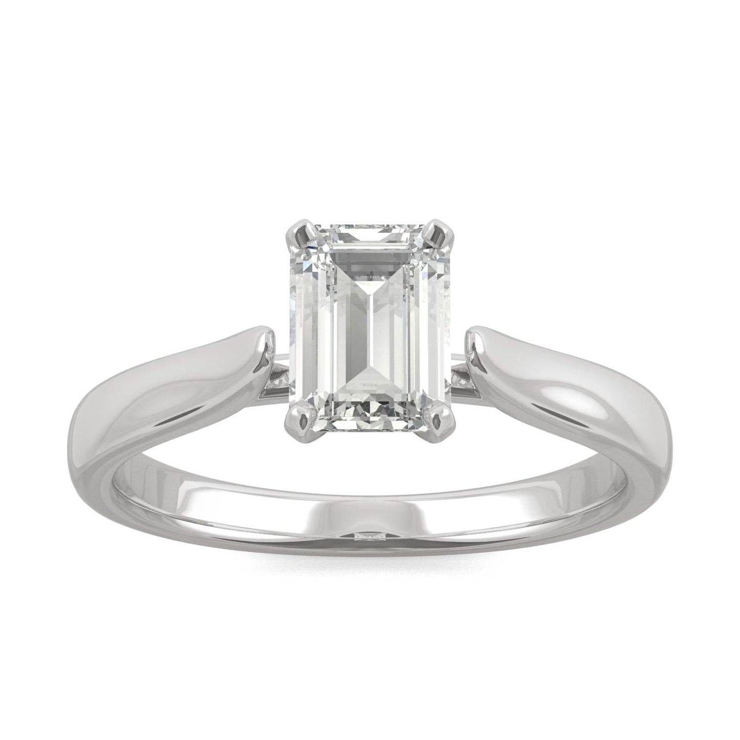 1.00 CTW DEW Emerald Moissanite Solitaire Ring in 14K White Gold