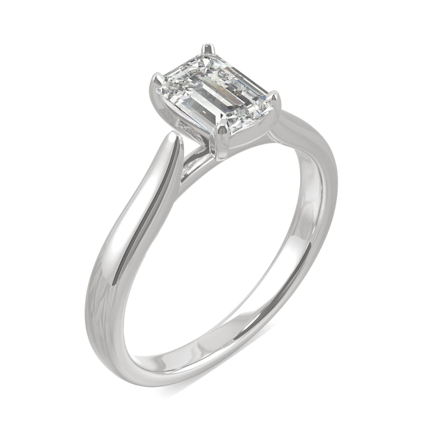 1.00 CTW DEW Emerald Moissanite Solitaire Ring in 14K White Gold