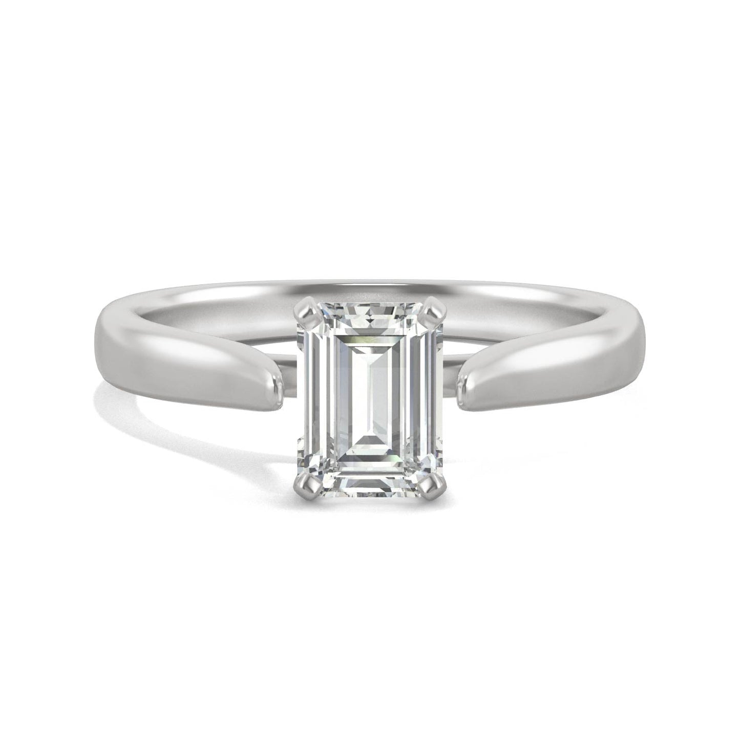 1.00 CTW DEW Emerald Moissanite Solitaire Ring in 14K White Gold