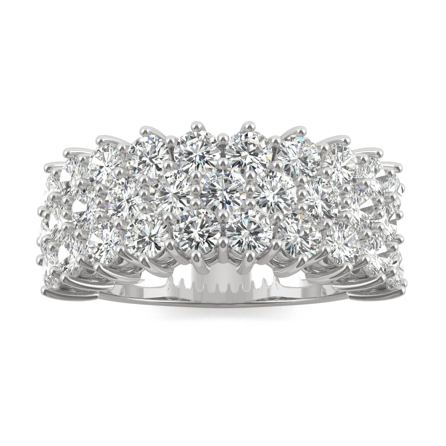 3.00 CTW DEW Round Moissanite Three-Row Ring in 14K White Gold
