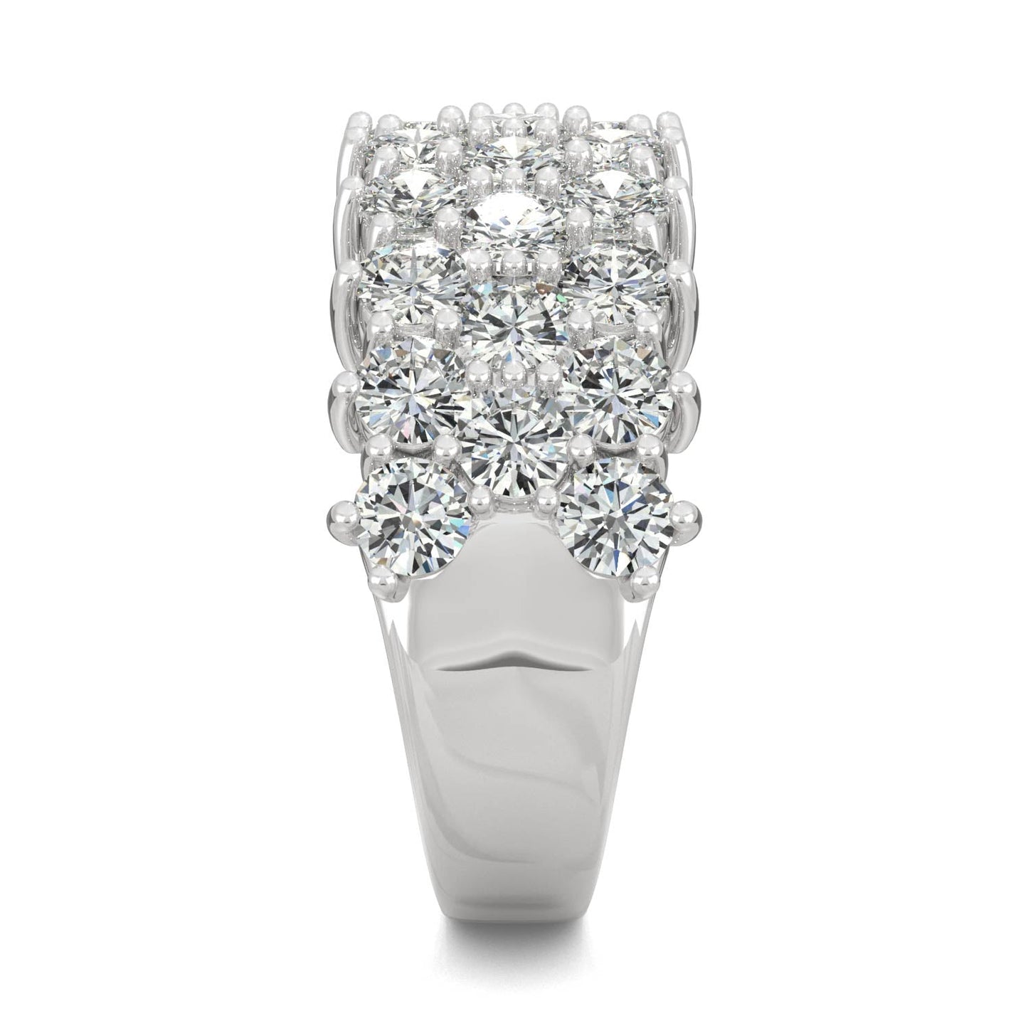 3.00 CTW DEW Round Moissanite Three-Row Ring in 14K White Gold