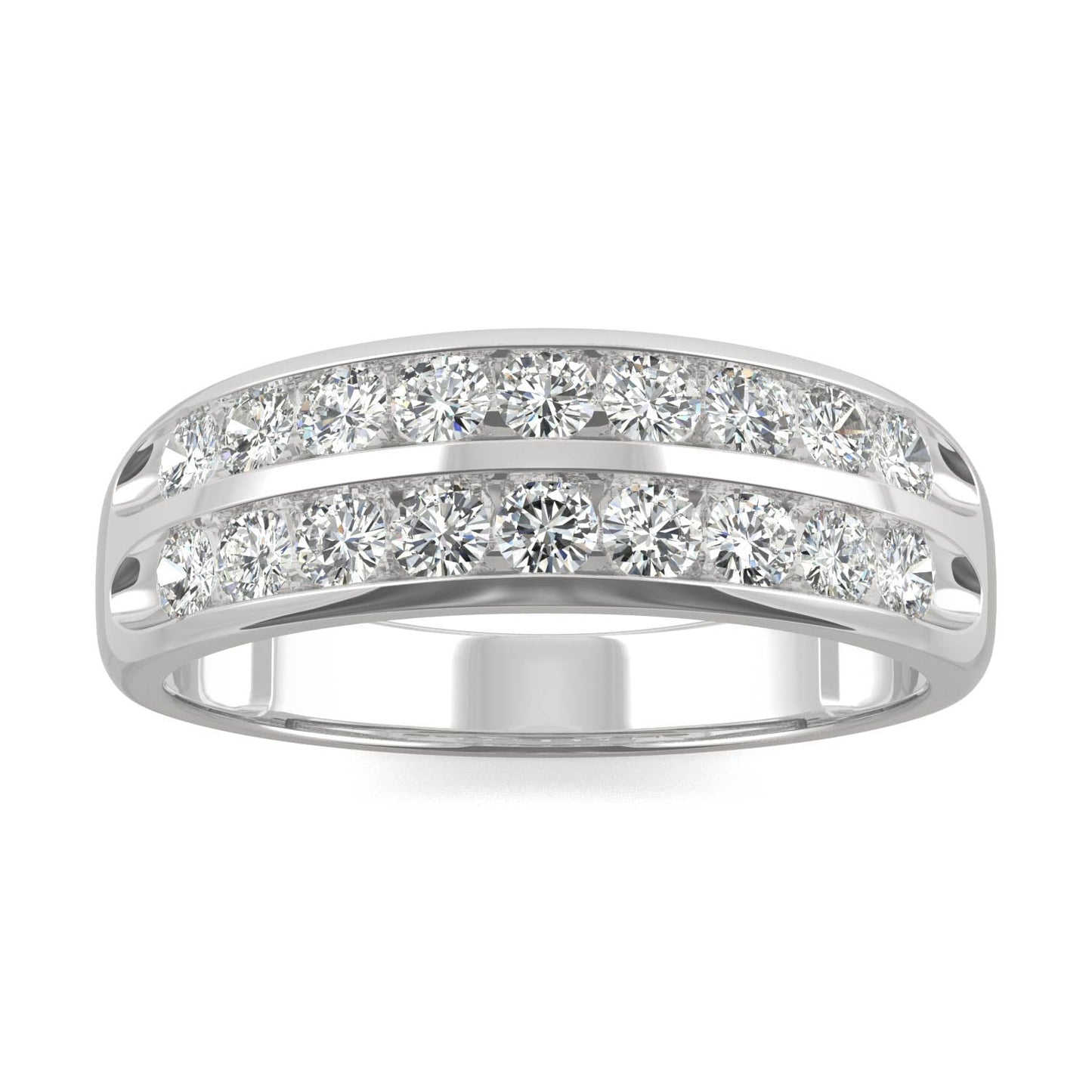 0.72 CTW DEW Round Moissanite Two Row Ring in 14K White Gold