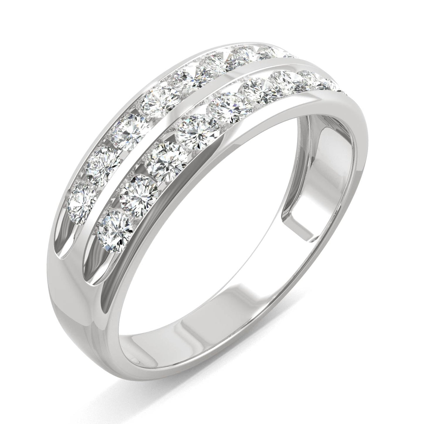 0.72 CTW DEW Round Moissanite Two Row Ring in 14K White Gold