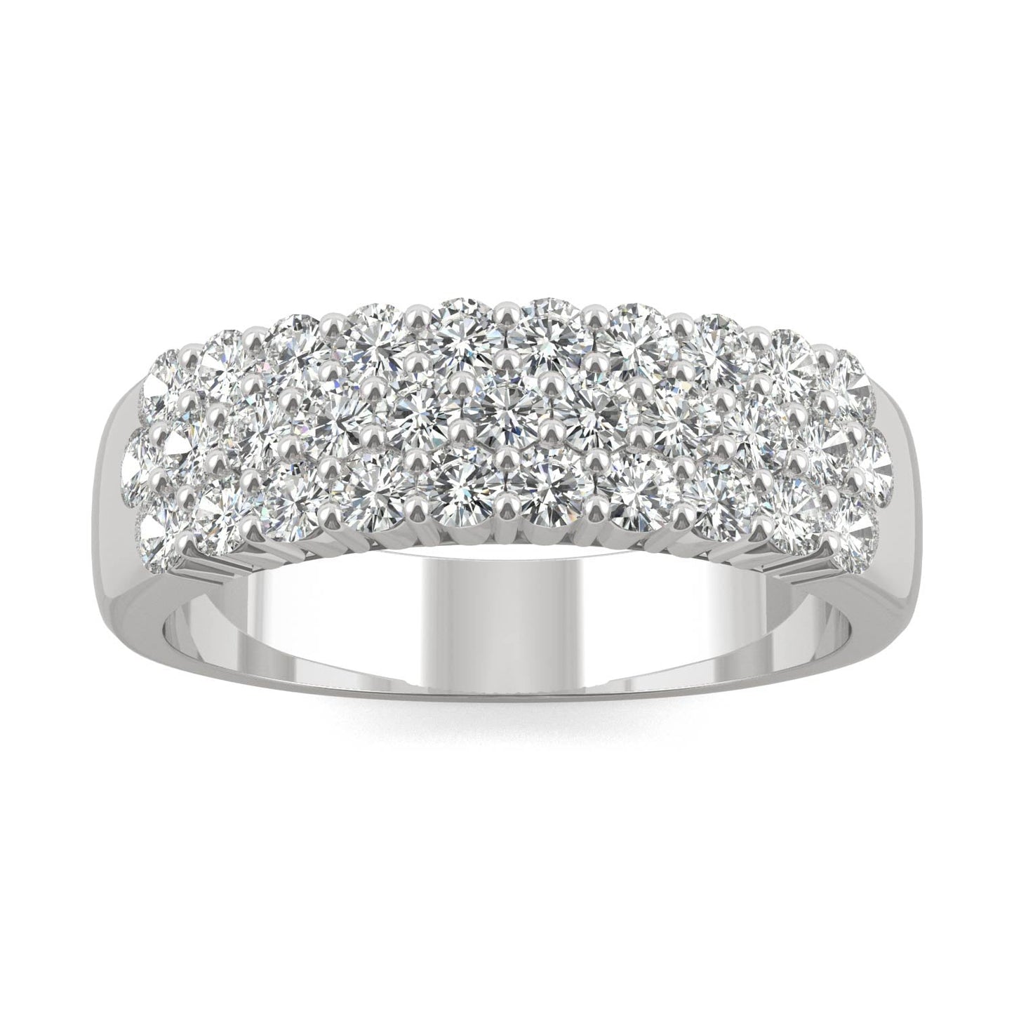 0.93 CTW DEW Round Moissanite Three-Row Ring in 14K White Gold