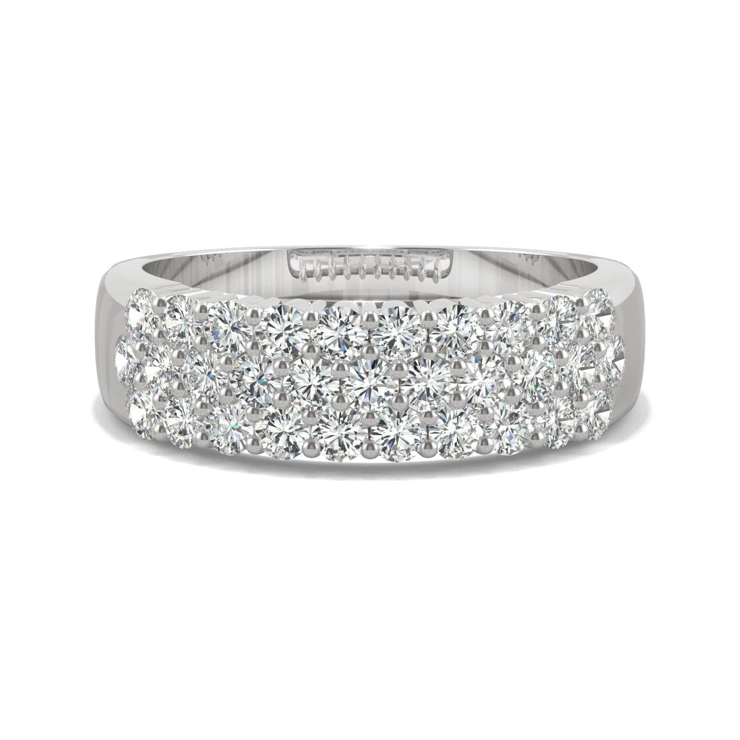 0.93 CTW DEW Round Moissanite Three-Row Ring in 14K White Gold