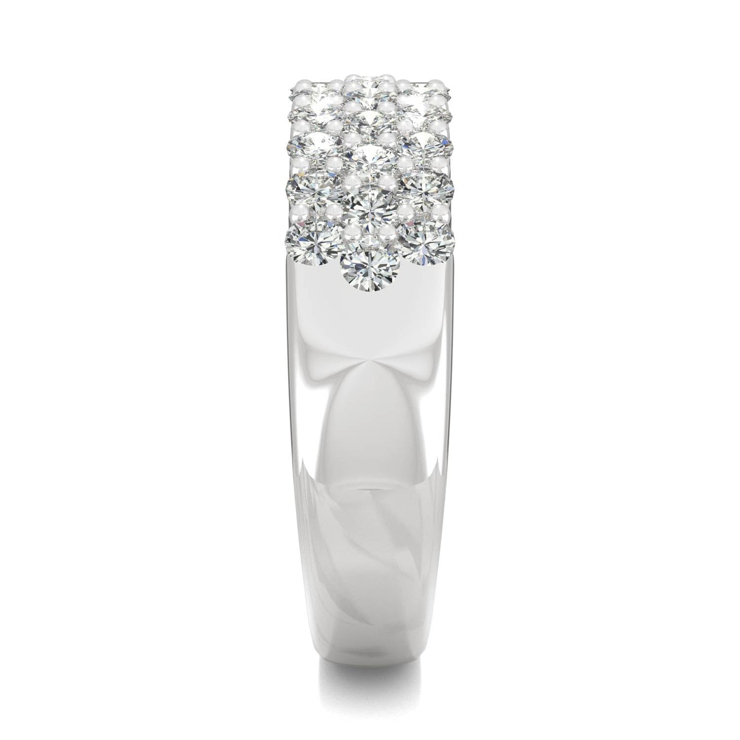 0.93 CTW DEW Round Moissanite Three-Row Ring in 14K White Gold