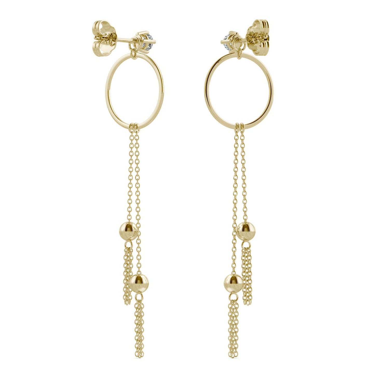 0.20 CTW DEW Moissanite Circle Chain Drop Earrings in 14K Yellow Gold