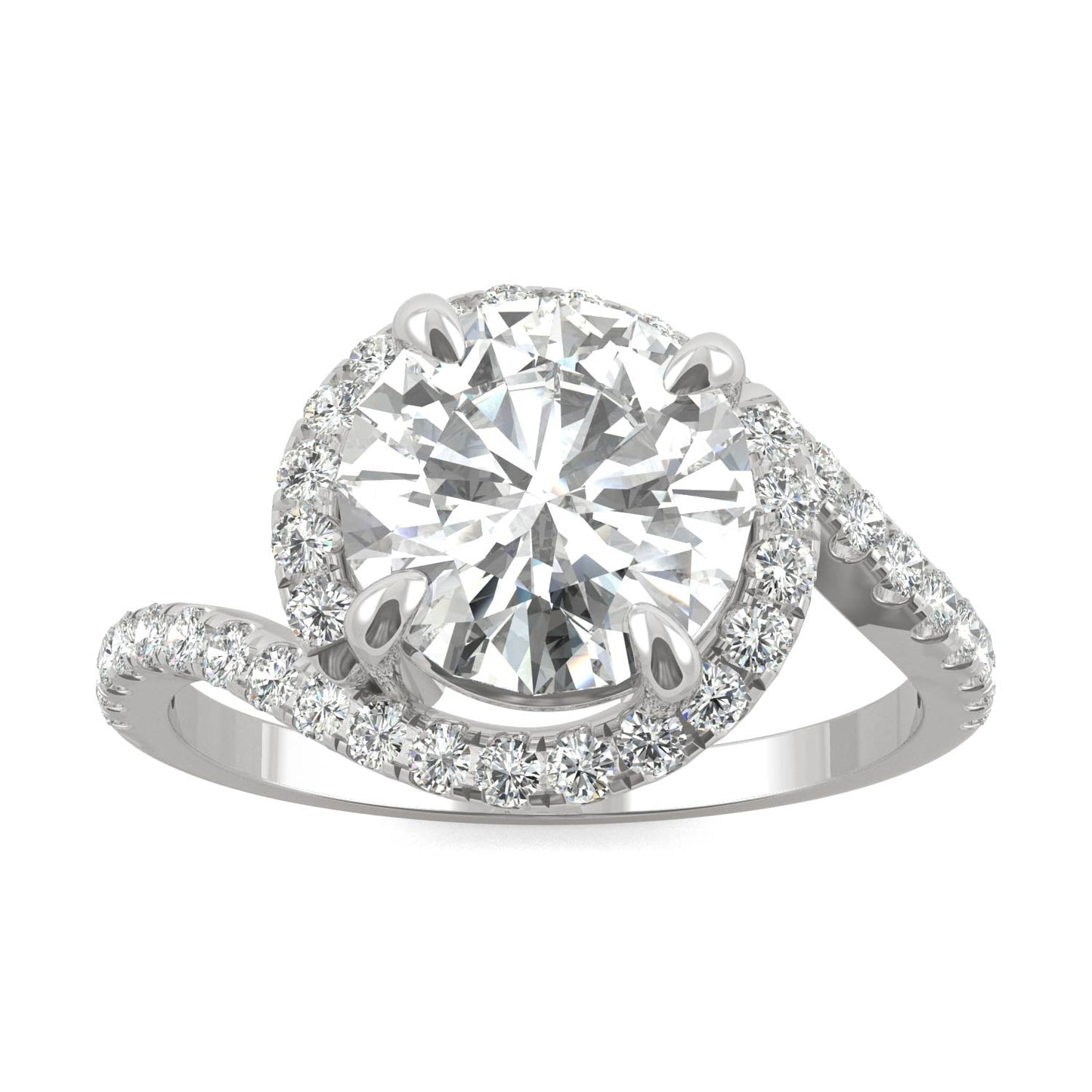 2.24 CTW DEW Round Moissanite Bypass Ring in 14K White Gold