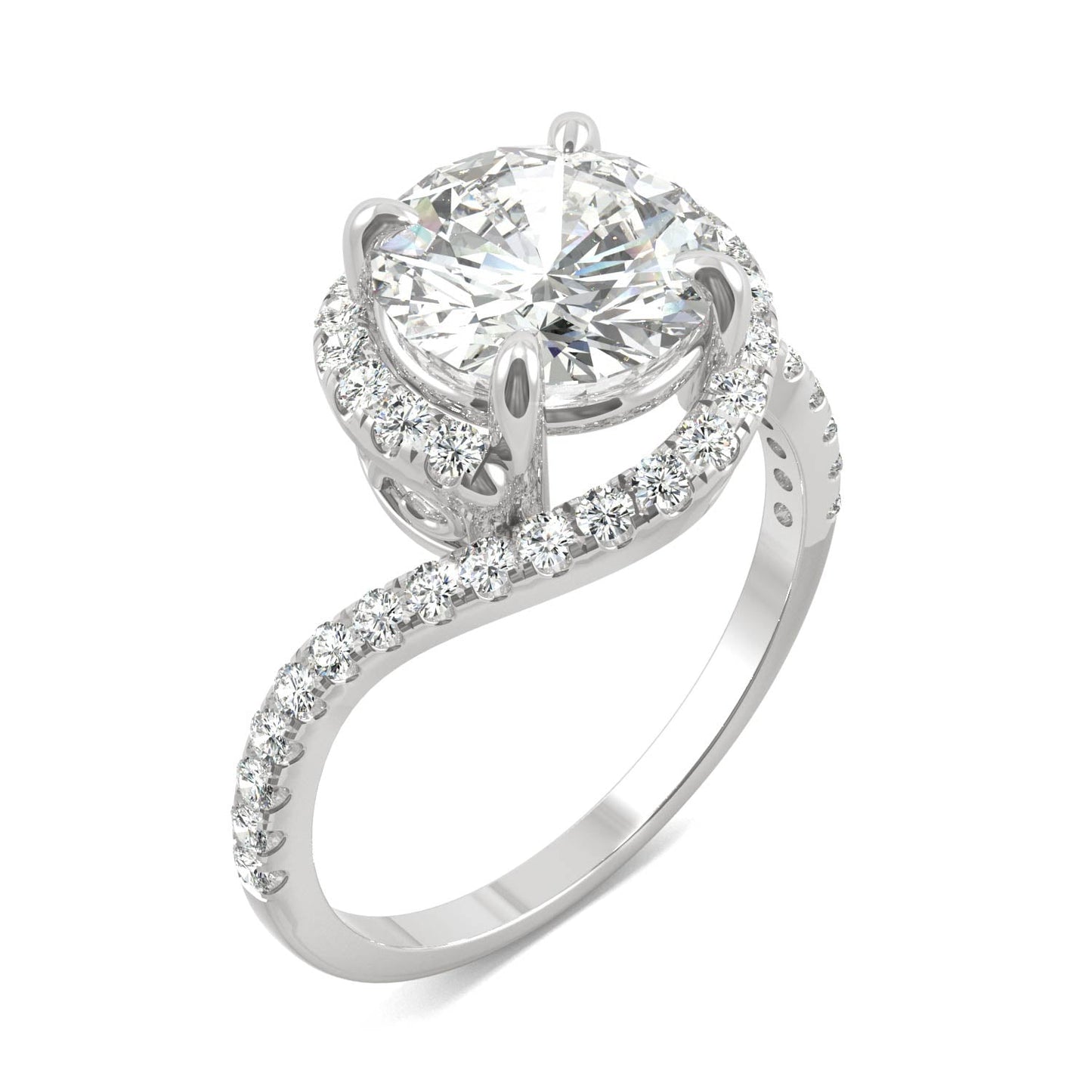 2.24 CTW DEW Round Moissanite Bypass Ring in 14K White Gold