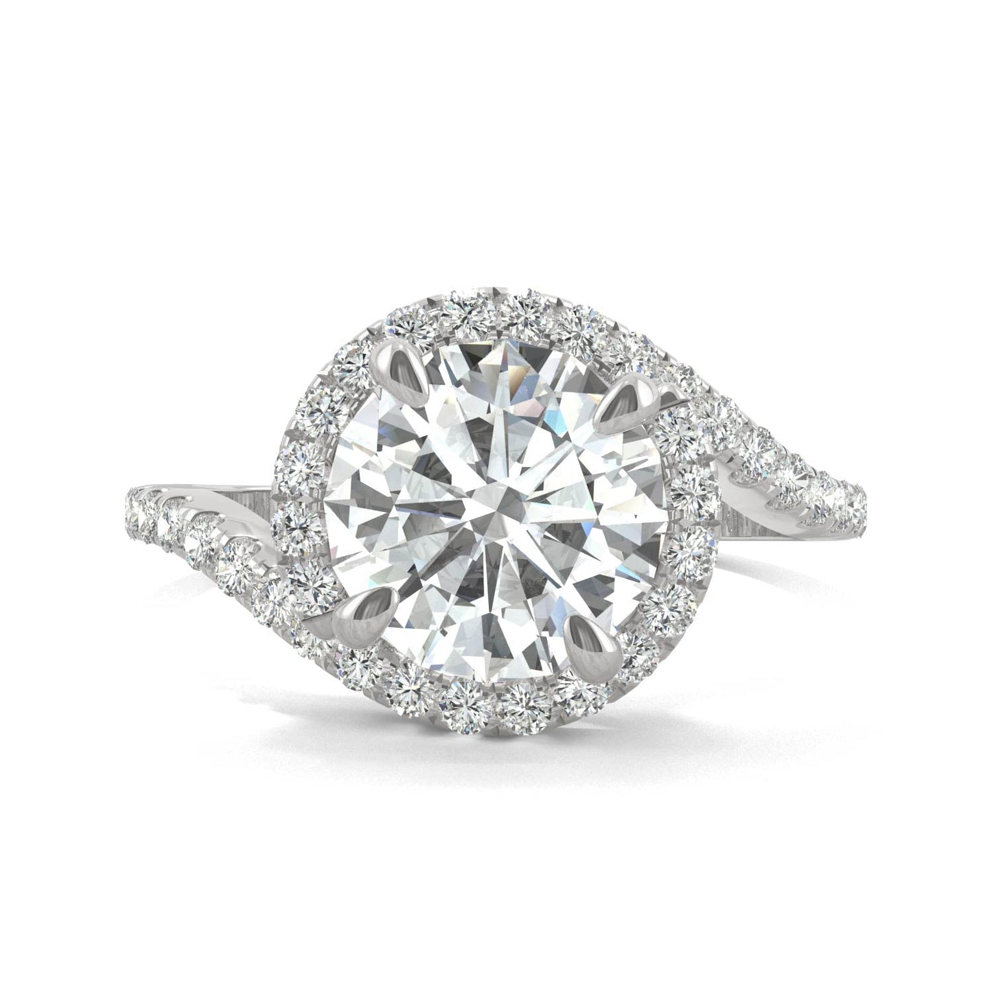 2.24 CTW DEW Round Moissanite Bypass Ring in 14K White Gold