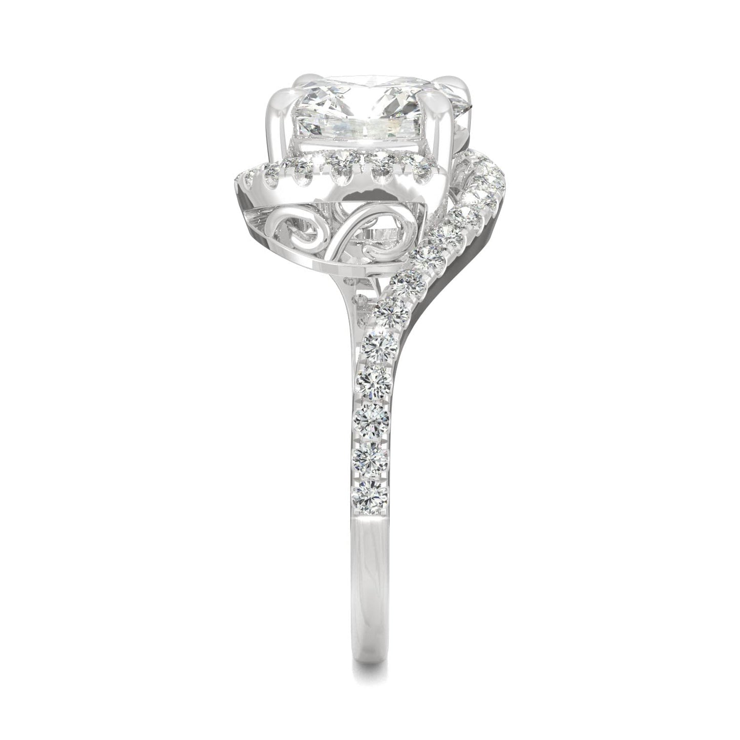 2.24 CTW DEW Round Moissanite Bypass Ring in 14K White Gold