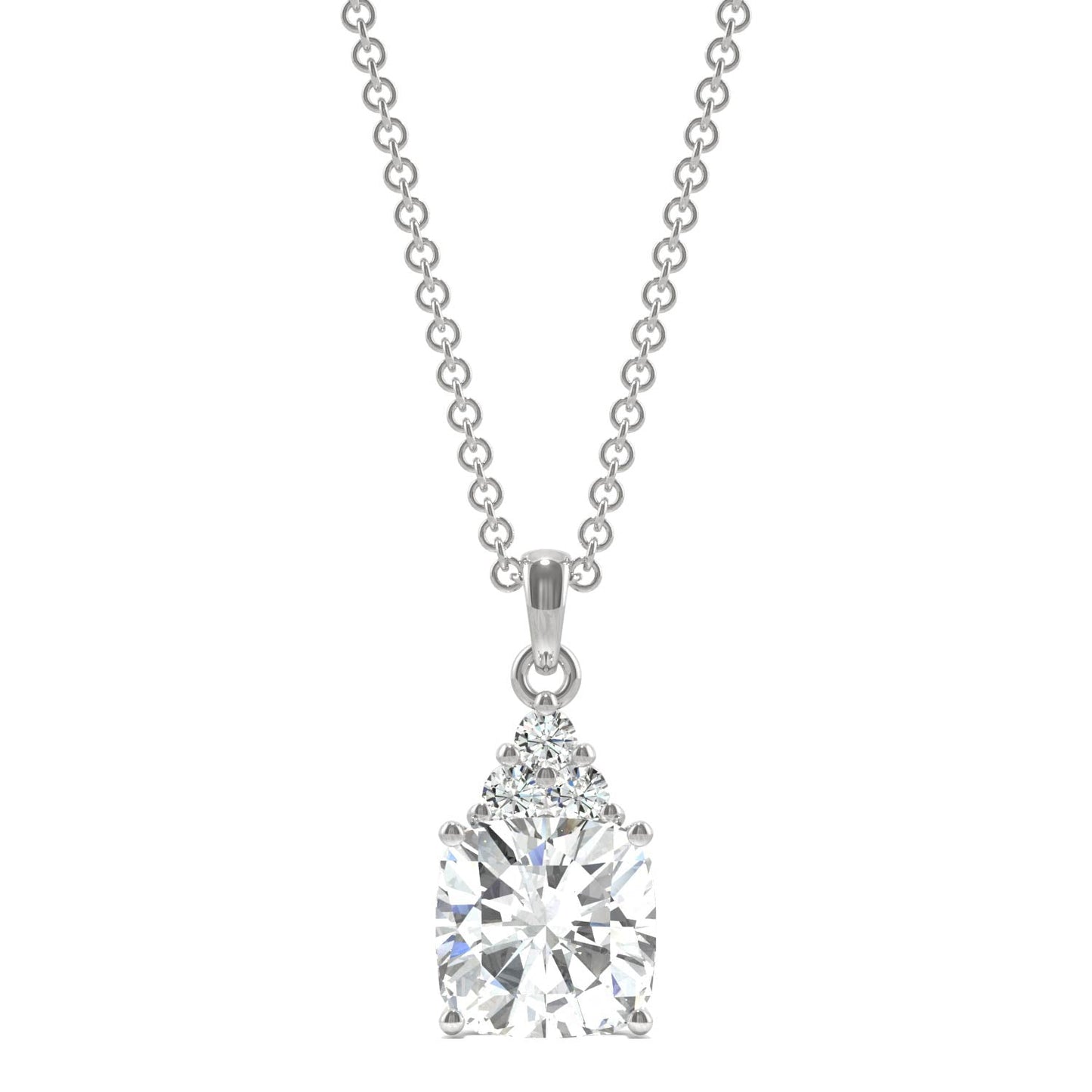 1.79 CTW DEW Cushion Moissanite Trio Cluster Pendant in 14K White Gold