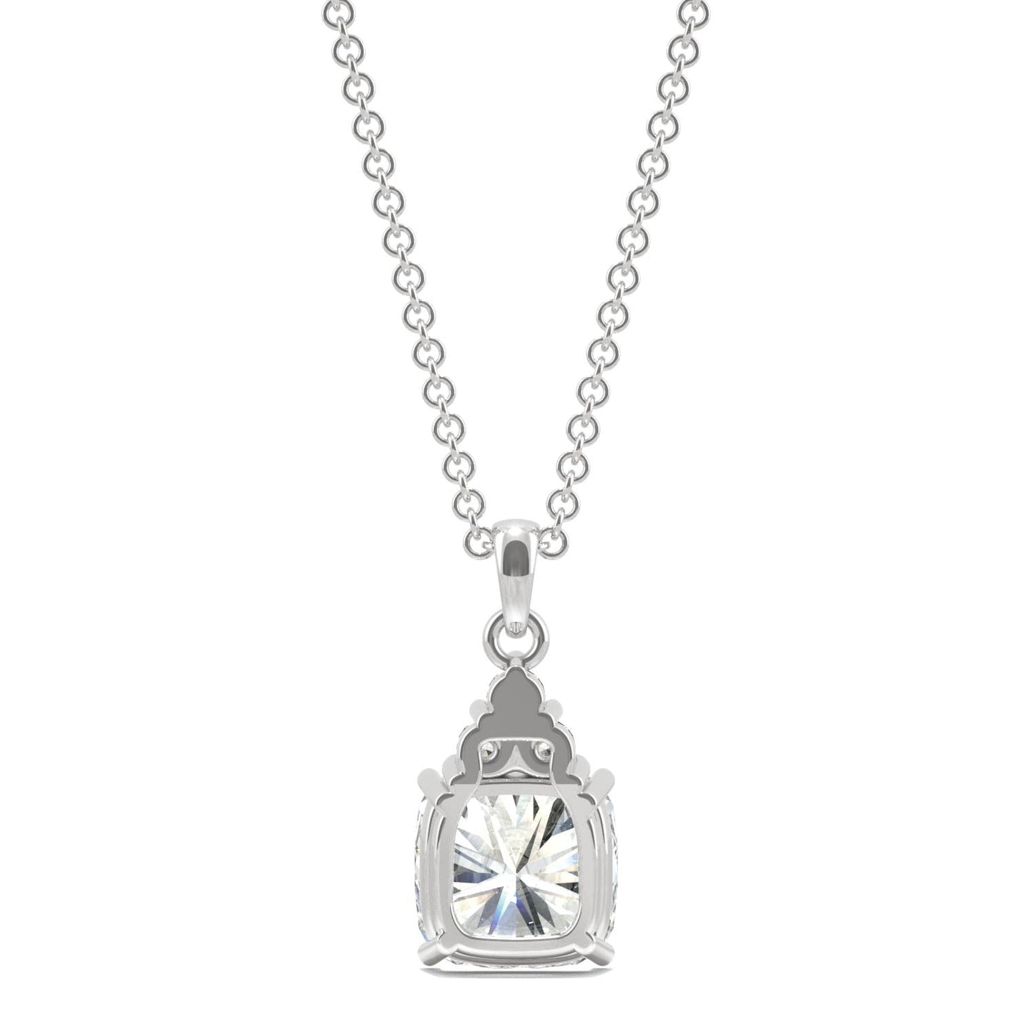 1.79 CTW DEW Cushion Moissanite Trio Cluster Pendant in 14K White Gold