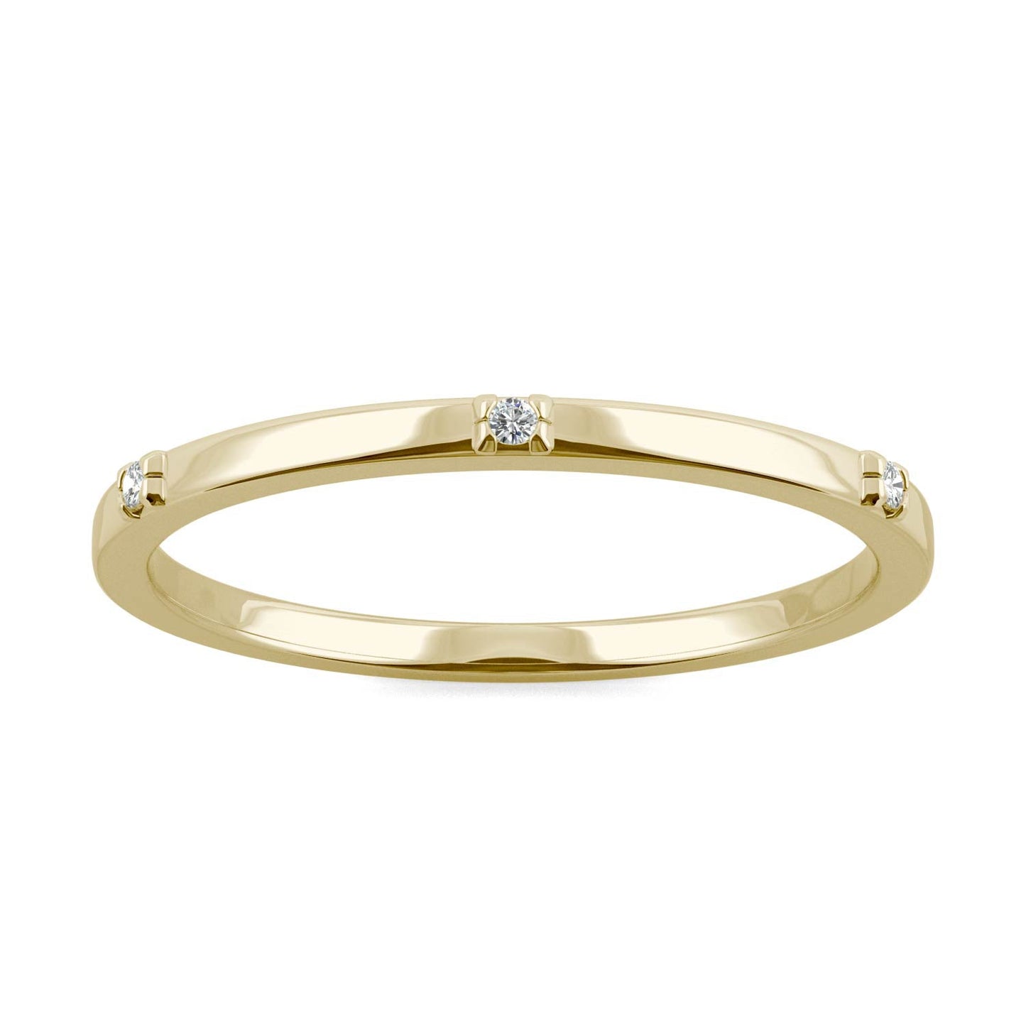 0.02 CTW DEW Round Moissanite Three-Stone Stackable Band in 14K Yellow Gold