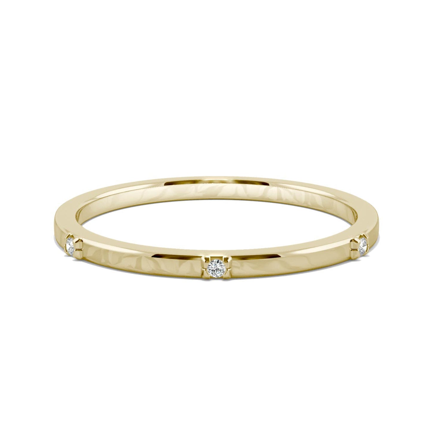 0.02 CTW DEW Round Moissanite Three-Stone Stackable Band in 14K Yellow Gold