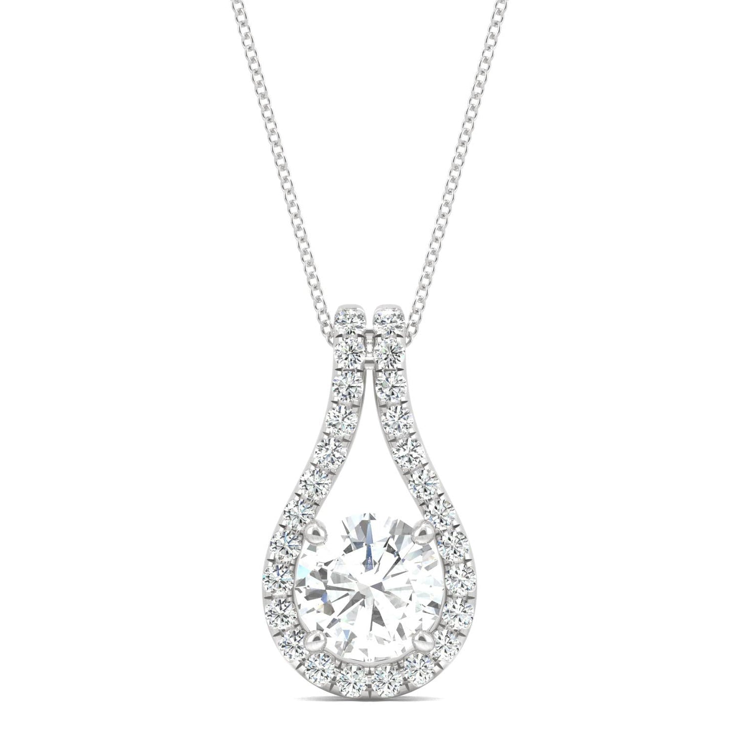 1.61 CTW DEW Round Moissanite Accented Drop Pendant in 14K White Gold