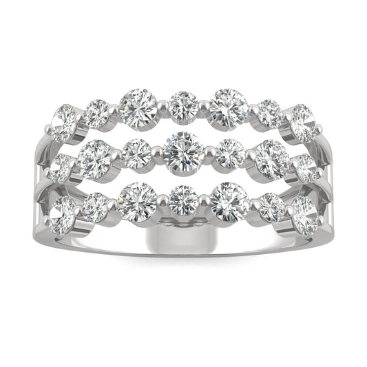 0.91 CTW DEW Round Moissanite Three-Row Ring in 14K White Gold