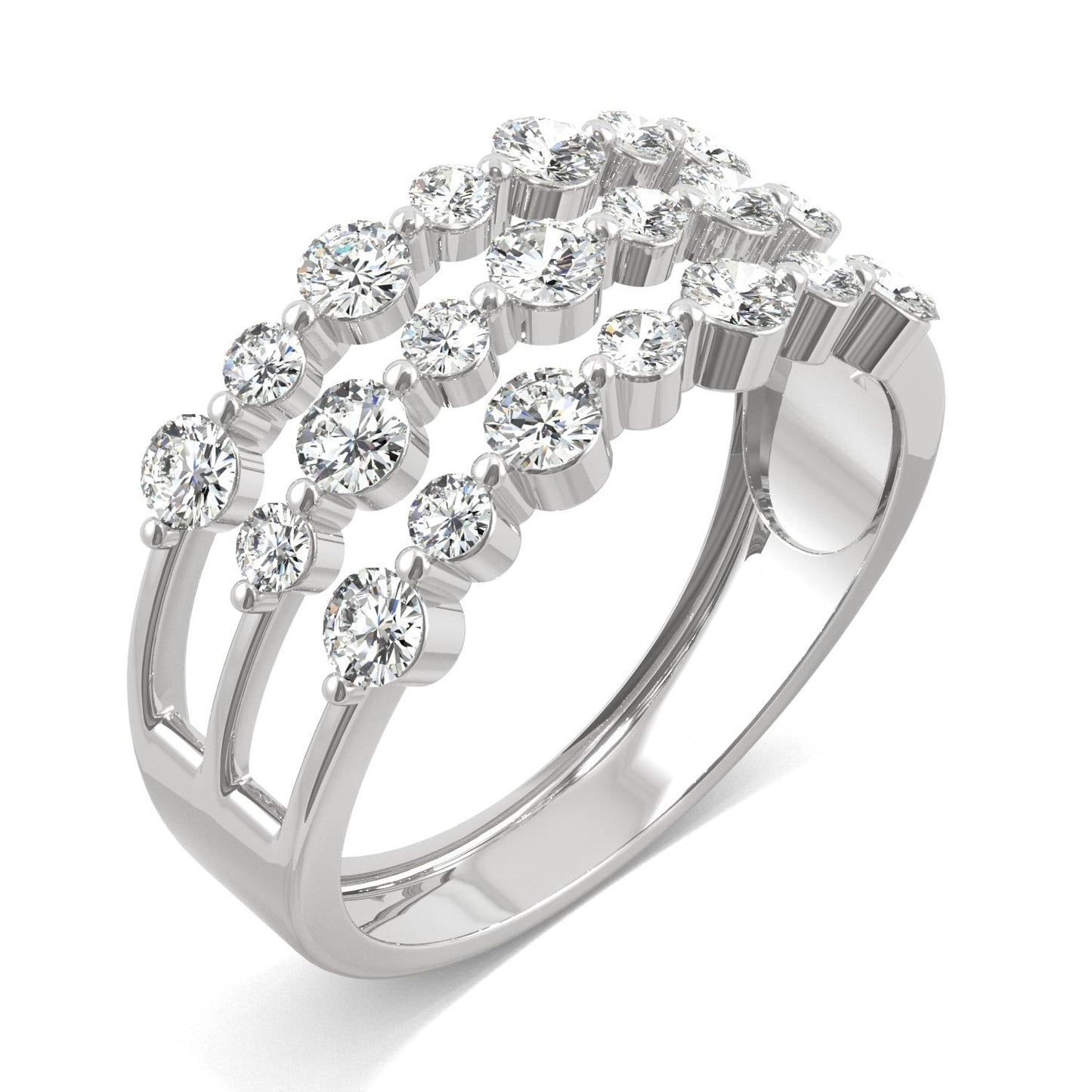 0.91 CTW DEW Round Moissanite Three-Row Ring in 14K White Gold