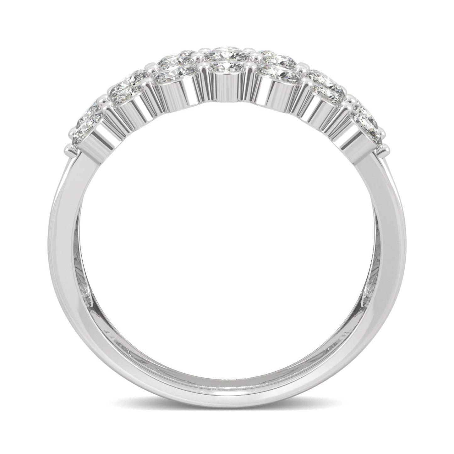 0.91 CTW DEW Round Moissanite Three-Row Ring in 14K White Gold