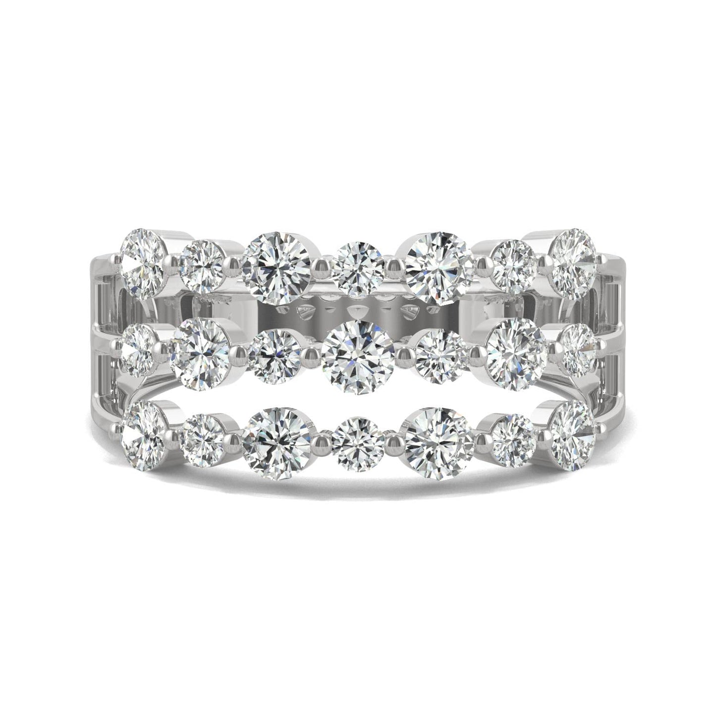 0.91 CTW DEW Round Moissanite Three-Row Ring in 14K White Gold
