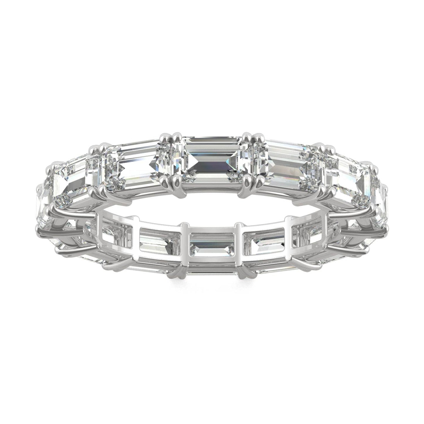 3.78 CTW DEW Emerald Moissanite East-West Eternity Band in 14K White Gold