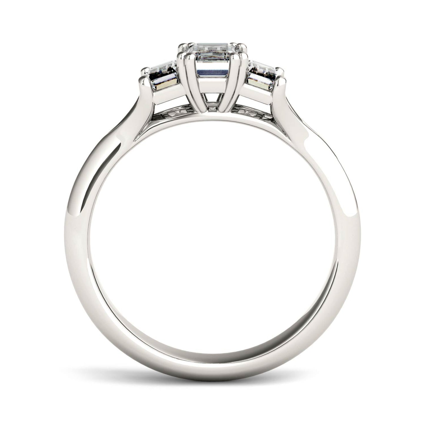 1.36 CTW DEW Radiant Moissanite Three Stone Ring in 14K White Gold