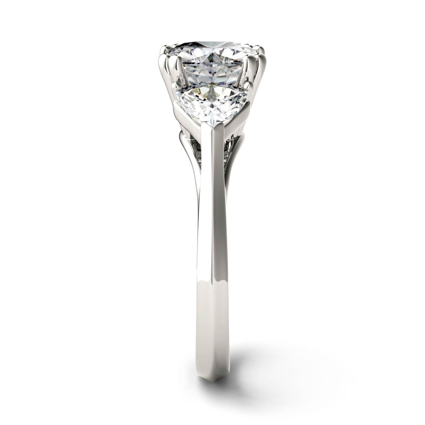 3.00 CTW DEW Cushion Moissanite Three Stone Ring in 14K White Gold