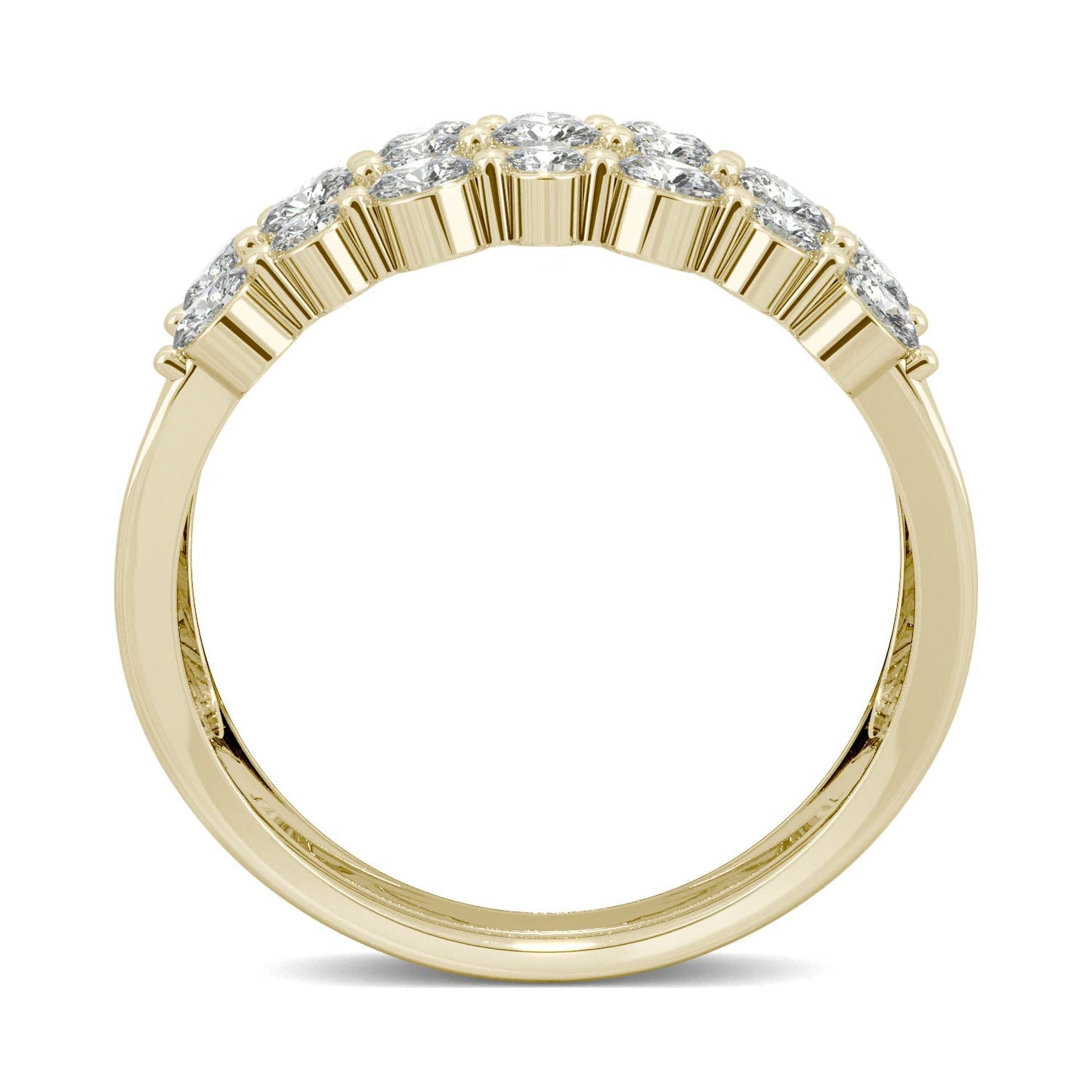 0.91 CTW DEW Round Moissanite Three Row Ring in 14K Yellow Gold