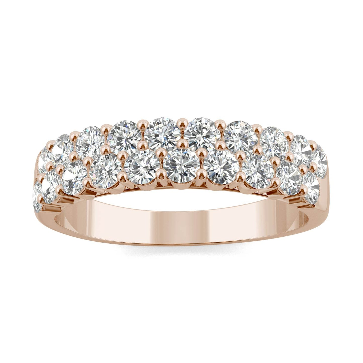 1.00 CTW DEW Round Moissanite Double-Row Band in 14K Rose Gold