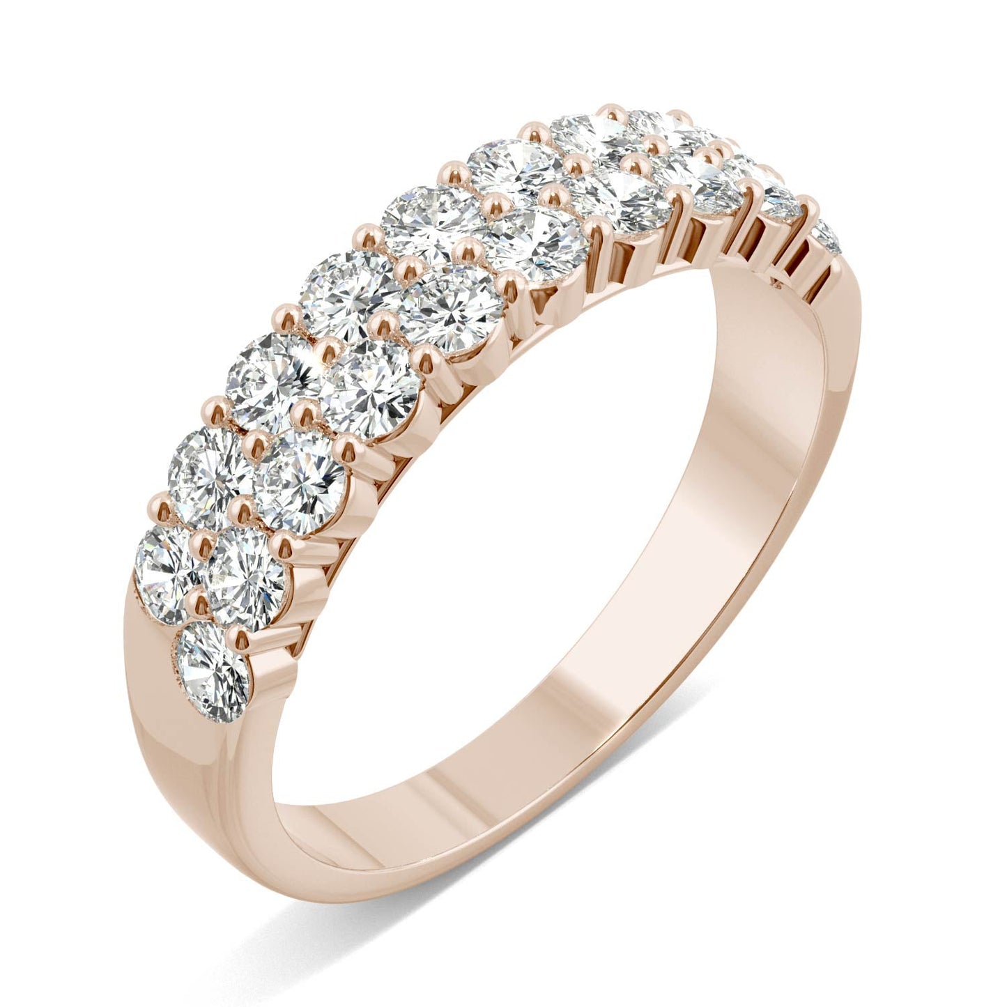 1.00 CTW DEW Round Moissanite Double-Row Band in 14K Rose Gold