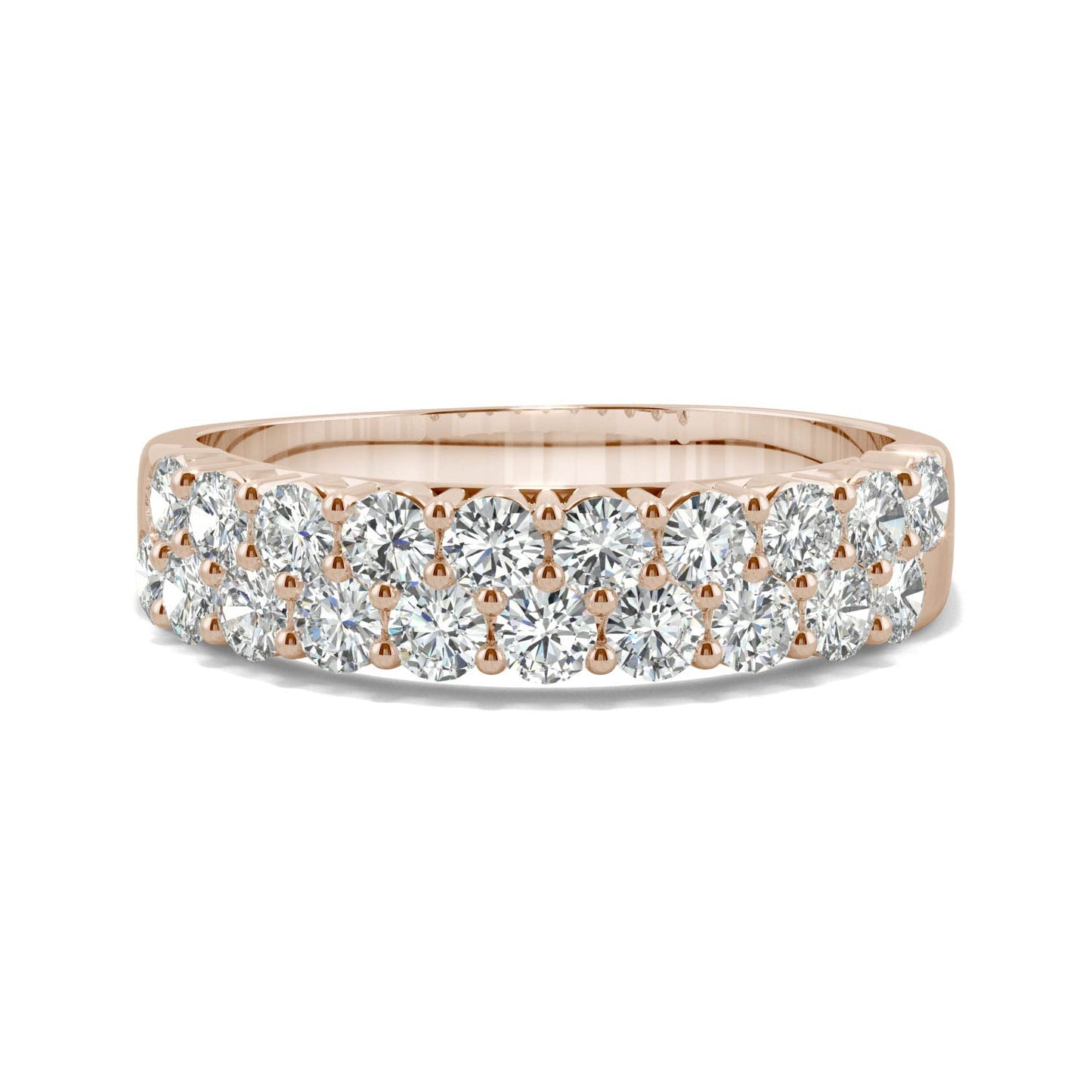 1.00 CTW DEW Round Moissanite Double-Row Band in 14K Rose Gold