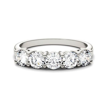1.15 CTW DEW Round Moissanite Five-Stone Ring in 14K White Gold
