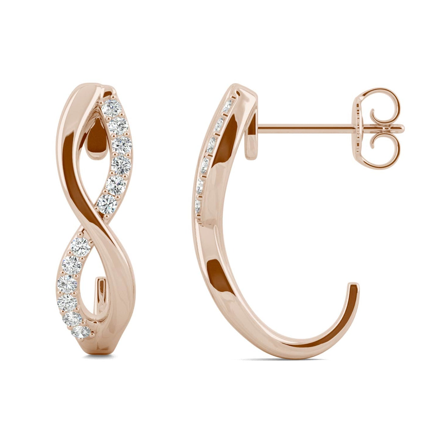 0.16 CTW DEW Moissanite Infinity J-Hoop Earrings in 14K Rose Gold