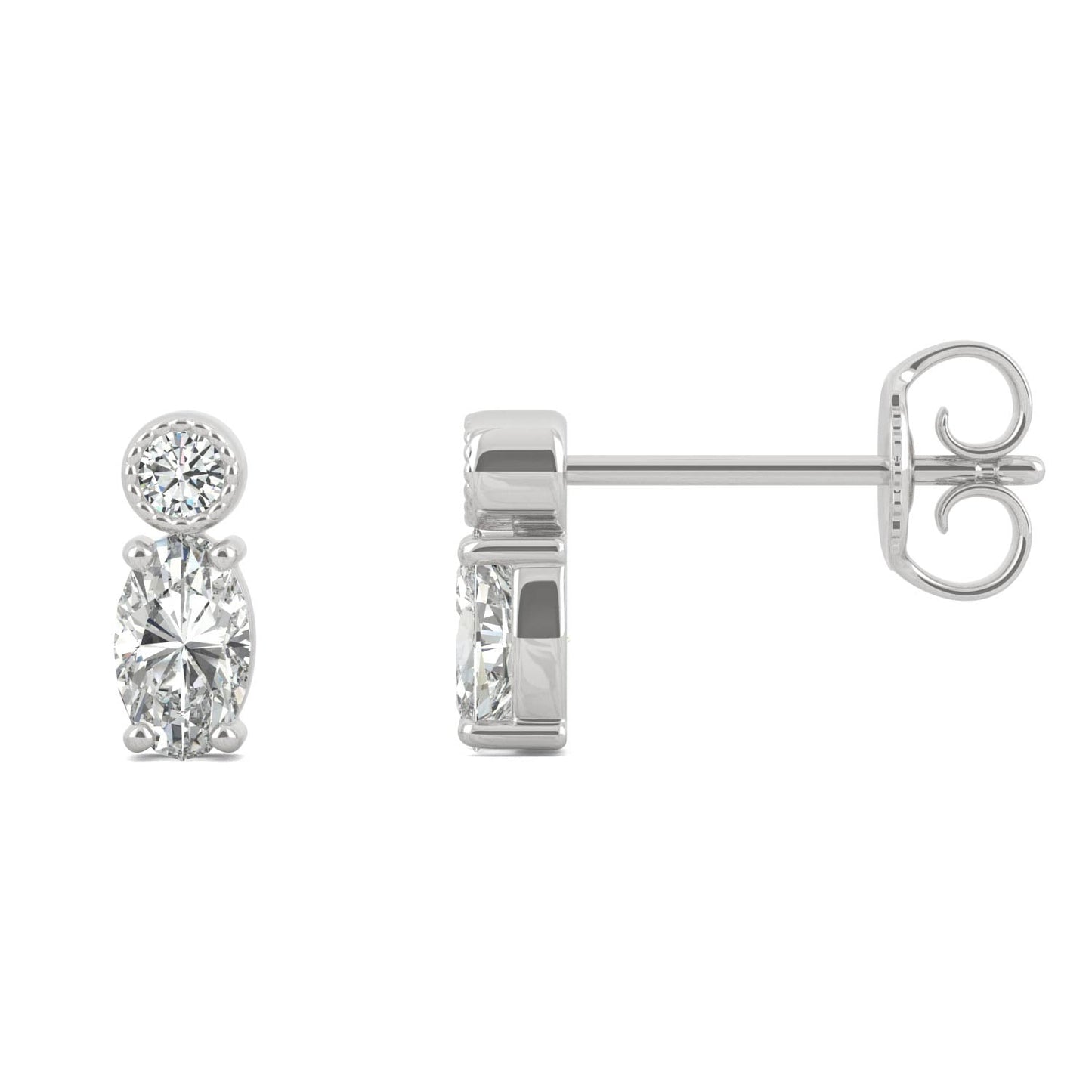 0.58 CTW DEW Round and Oval Moissanite Drop Stud Earrings in 10K White Gold