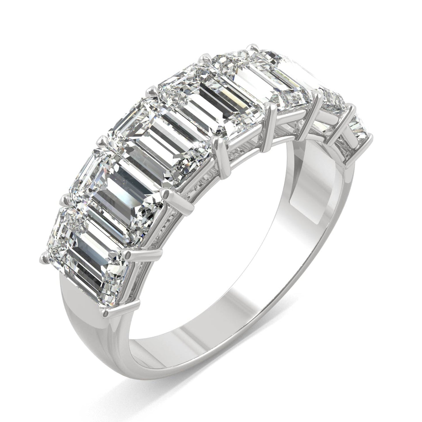 4.06 CTW DEW Emerald Moissanite Seven-Stone Anniversary Band in 14K White Gold