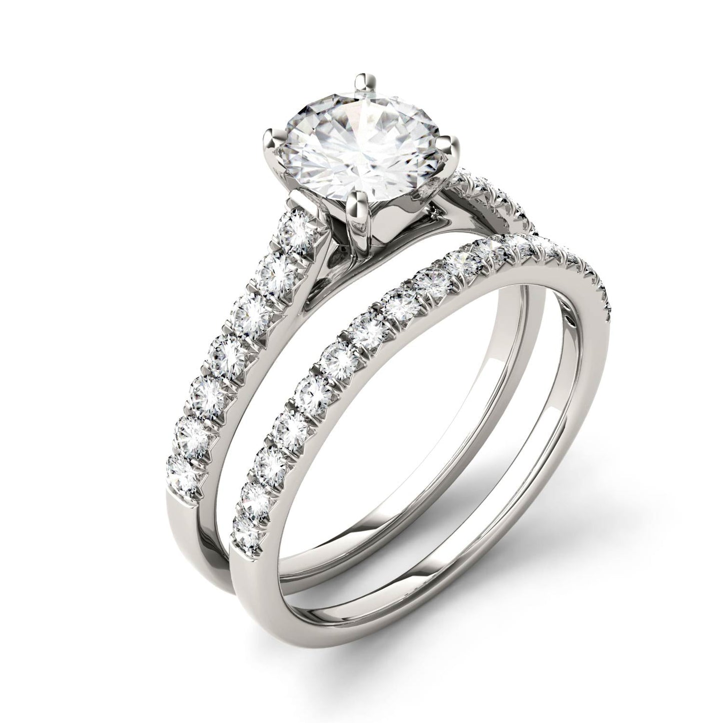 1.61 CTW DEW Round Moissanite Bridal Set in 14K White Gold