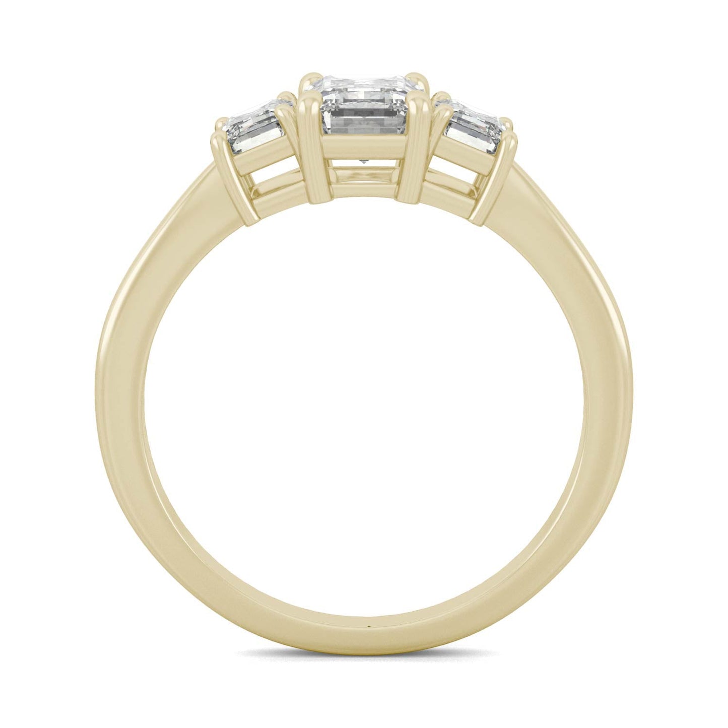1.55 CTW DEW Emerald Moissanite Three-Stone Ring in 14K Yellow Gold